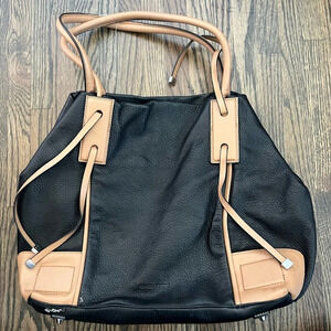 Charles Jourdan black and tan leather shoulder bag